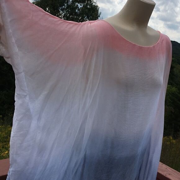 Vintage sheer Blouse Peach Fuzz Blue silk two piece layered Ombré Top size Small - Picture 4 of 16